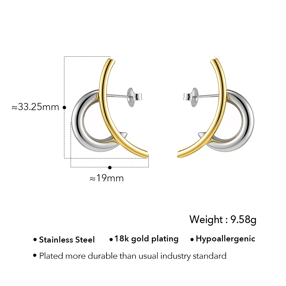 Two Tone C Shaped Stud Earrings - Image 7