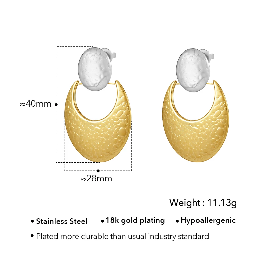 Texture Oval Moon Stud Earrings - Image 7