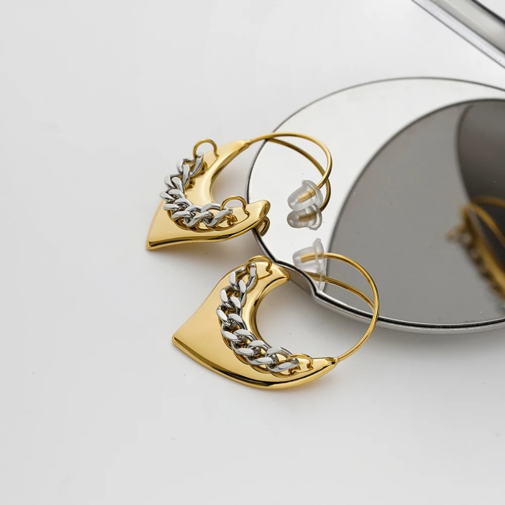 Two Tone Heart Stud Earrings - Image 3
