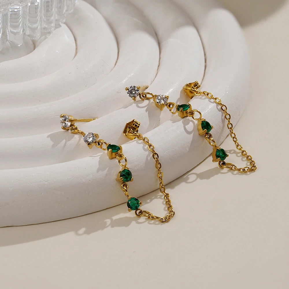 Zircon Chain Hoop Earrings - Image 2