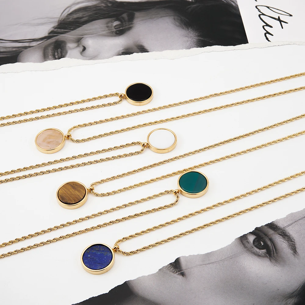 Stone Disk Pendant Necklace - Image 4