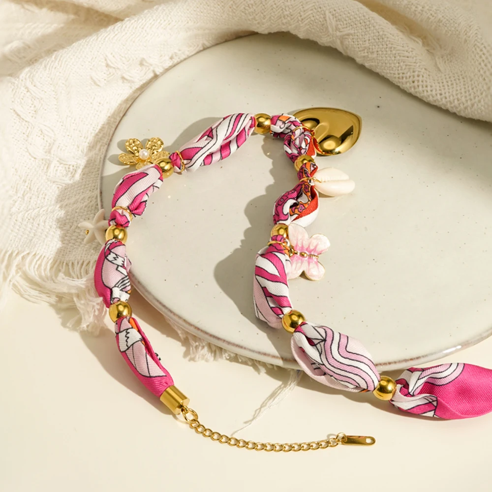 Silk Scarf Flower Shell Necklace - Image 5