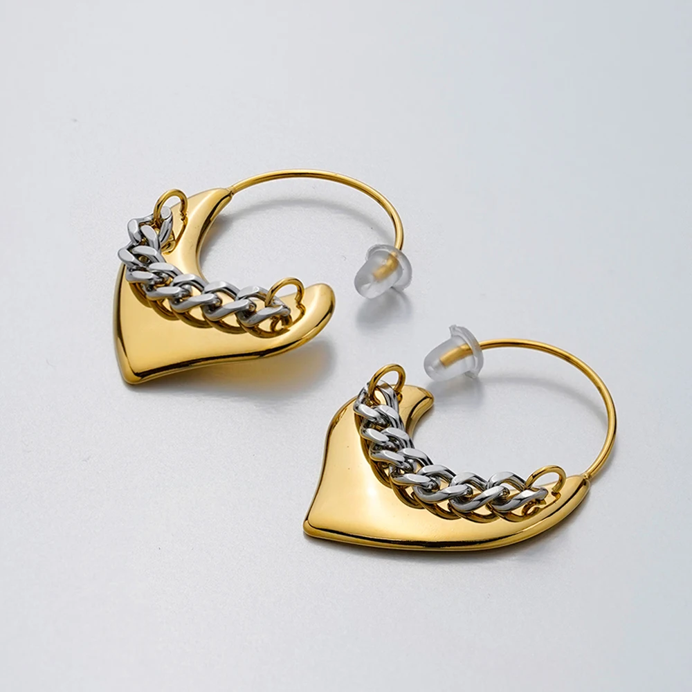 Two Tone Heart Stud Earrings - Image 4