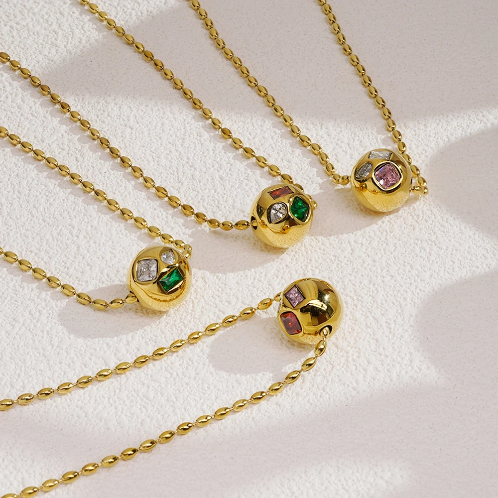 Irregular Zircon Round Ball Necklace - Image 3