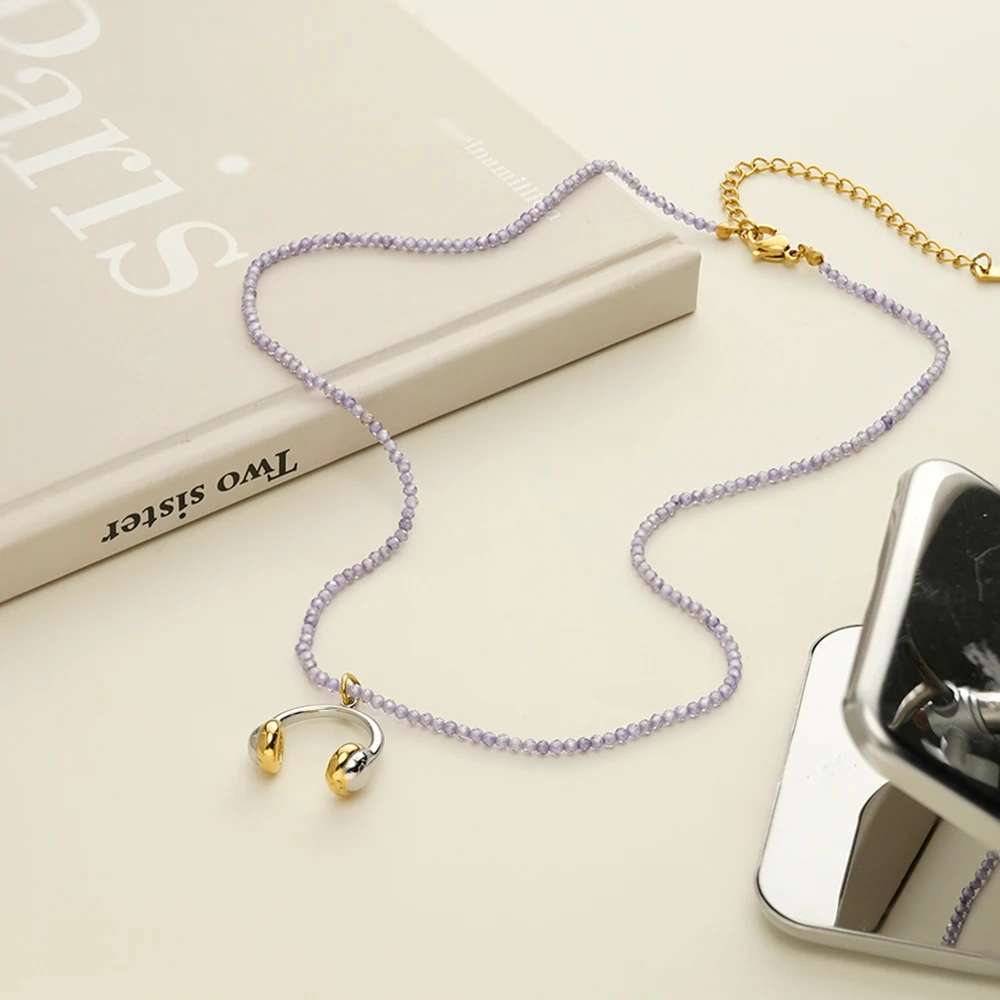 Purple Beads Earphone Necklace - Image 3