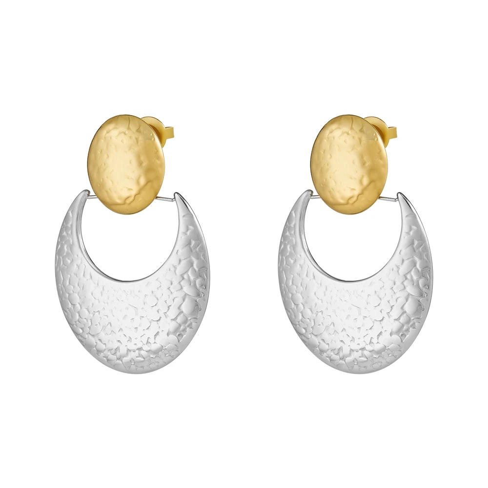 Texture Oval Moon Stud Earrings - Image 6