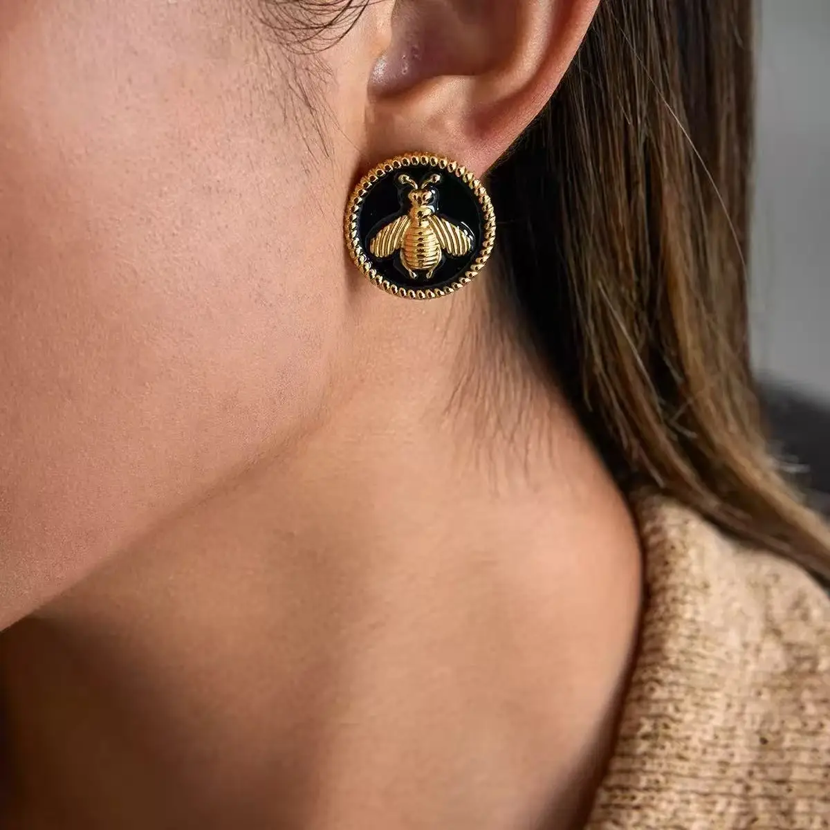 Oil Dripping Bee Stud Earrings - Image 2