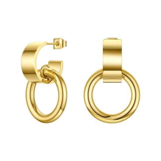Curved C Circle Drop Earrings