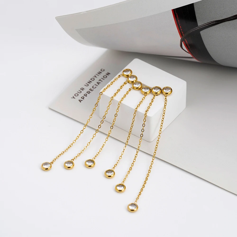 Long Chain Zircon Drop Earrings - Image 2
