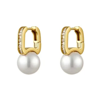 U-Shape Pearl CZ Hoop Earrings