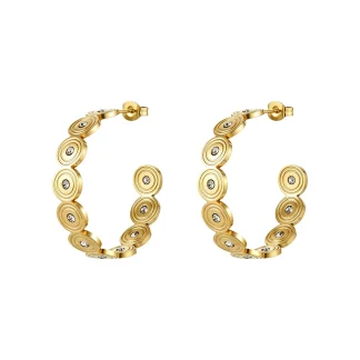 C Shape Disc Zircon Hoop Earrings