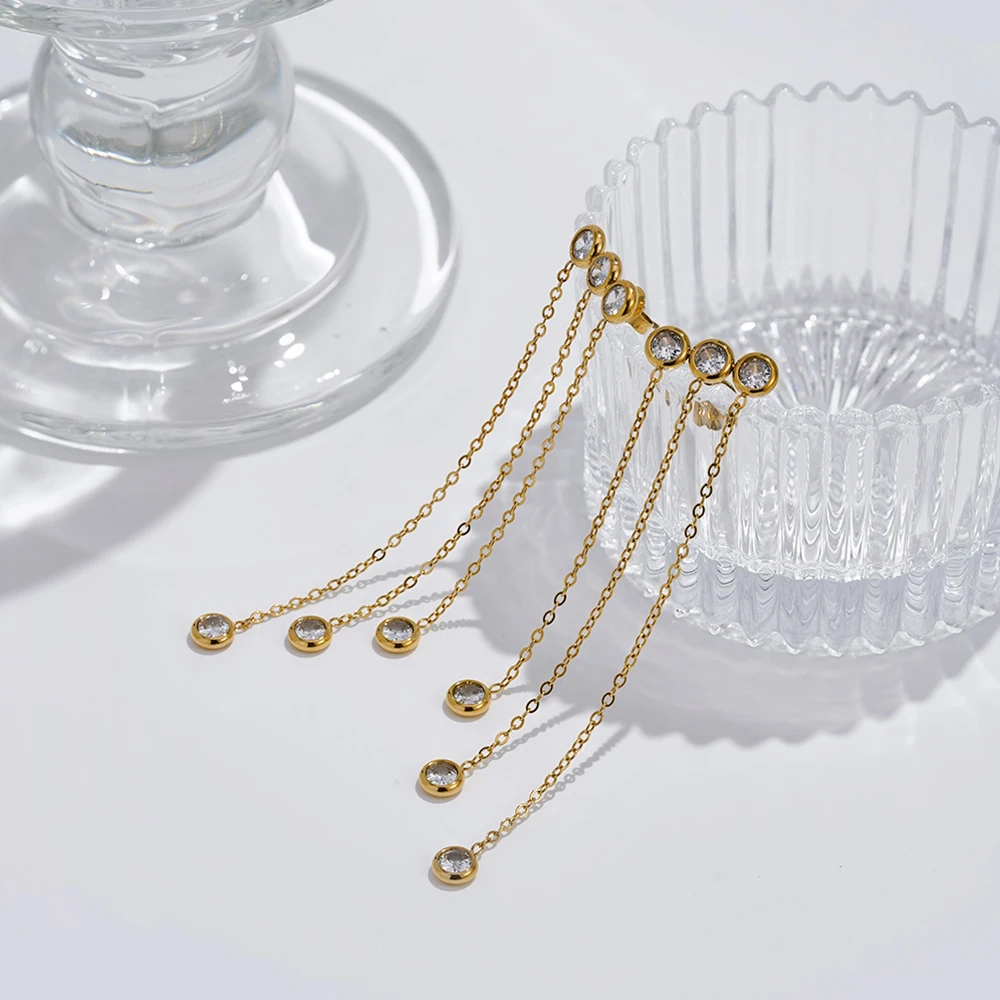 Long Chain Zircon Drop Earrings - Image 4