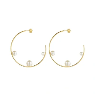 Minimal Pearl Line Hoop Earrings