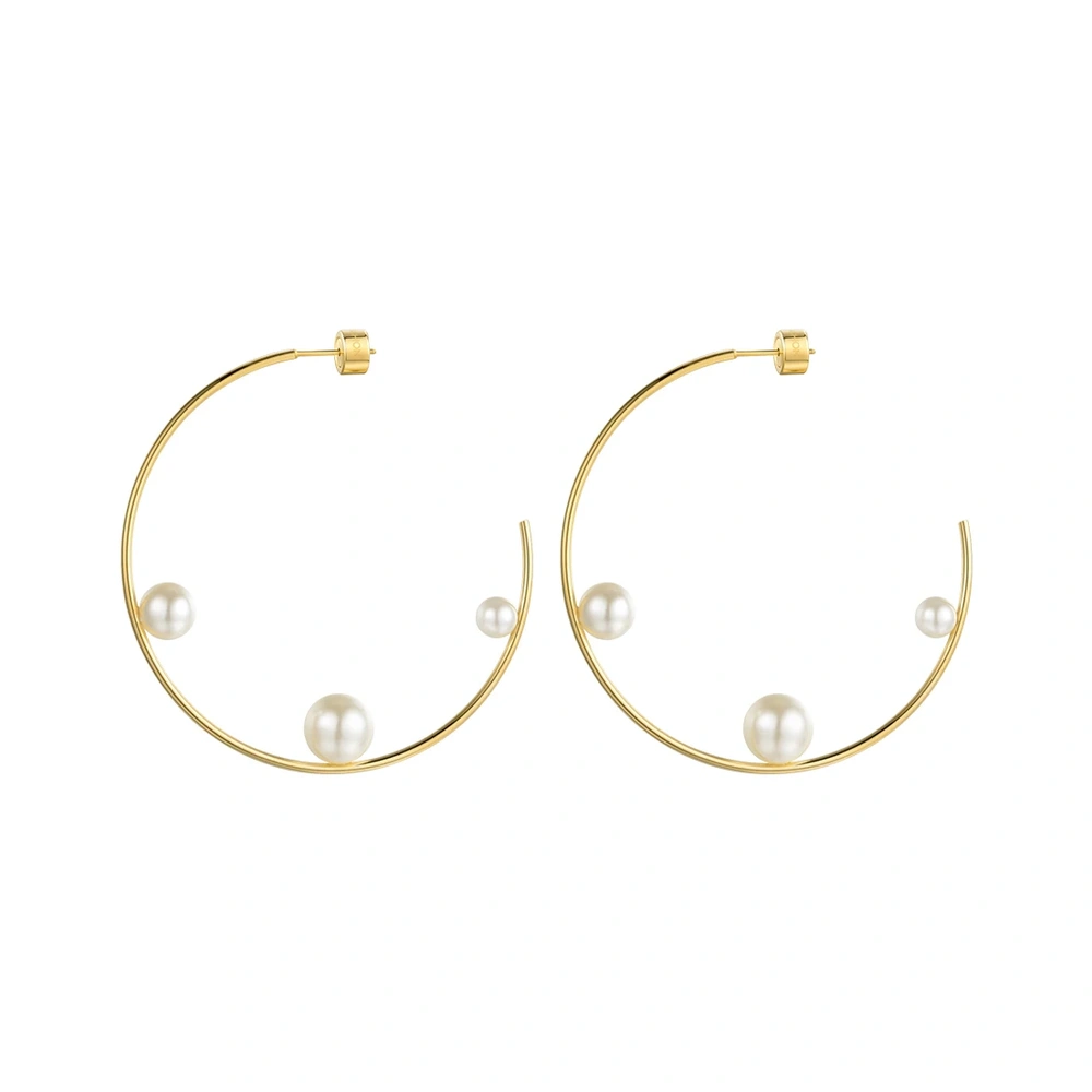 Minimal Pearl Line Hoop Earrings
