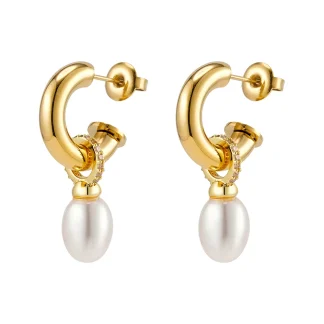 Natural Removable Pearl Hoop Earrings