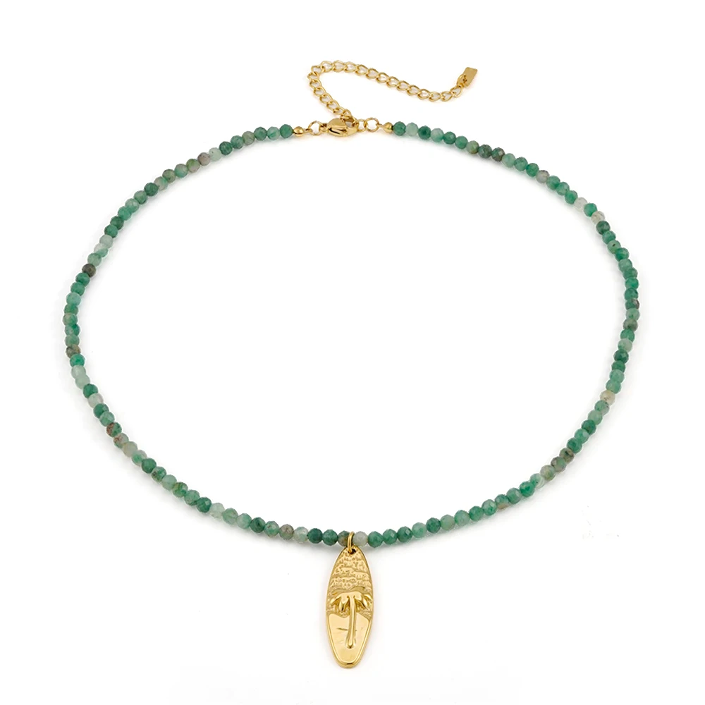 Green Beads Plant Slices Necklace - Image 7