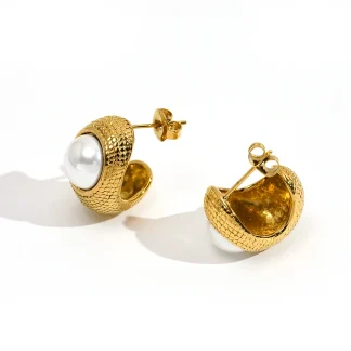 Hollow C Shape Pearls Stud Earrings