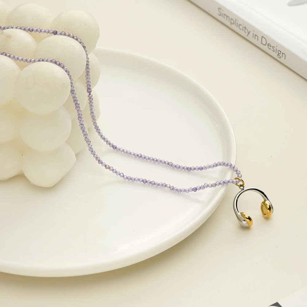Purple Beads Earphone Necklace - Image 5