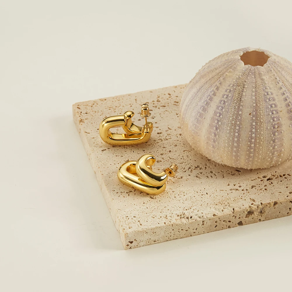 Double Curved Stud Earrings - Image 4