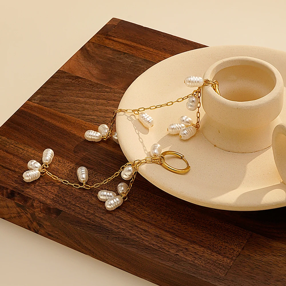 Imitation Pearl Long Stud Earrings - Image 4
