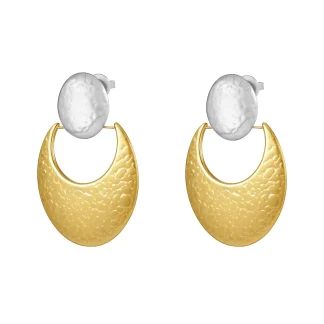 Texture Oval Moon Stud Earrings