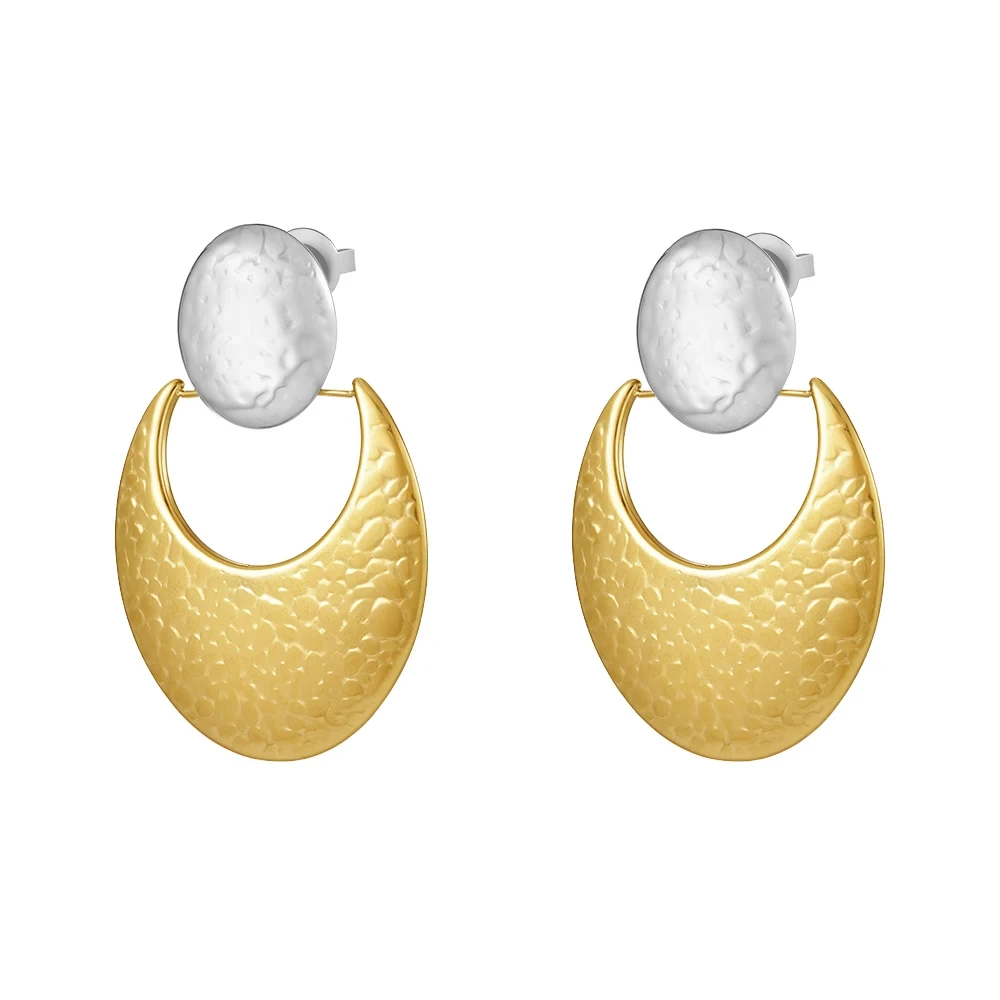 Texture Oval Moon Stud Earrings